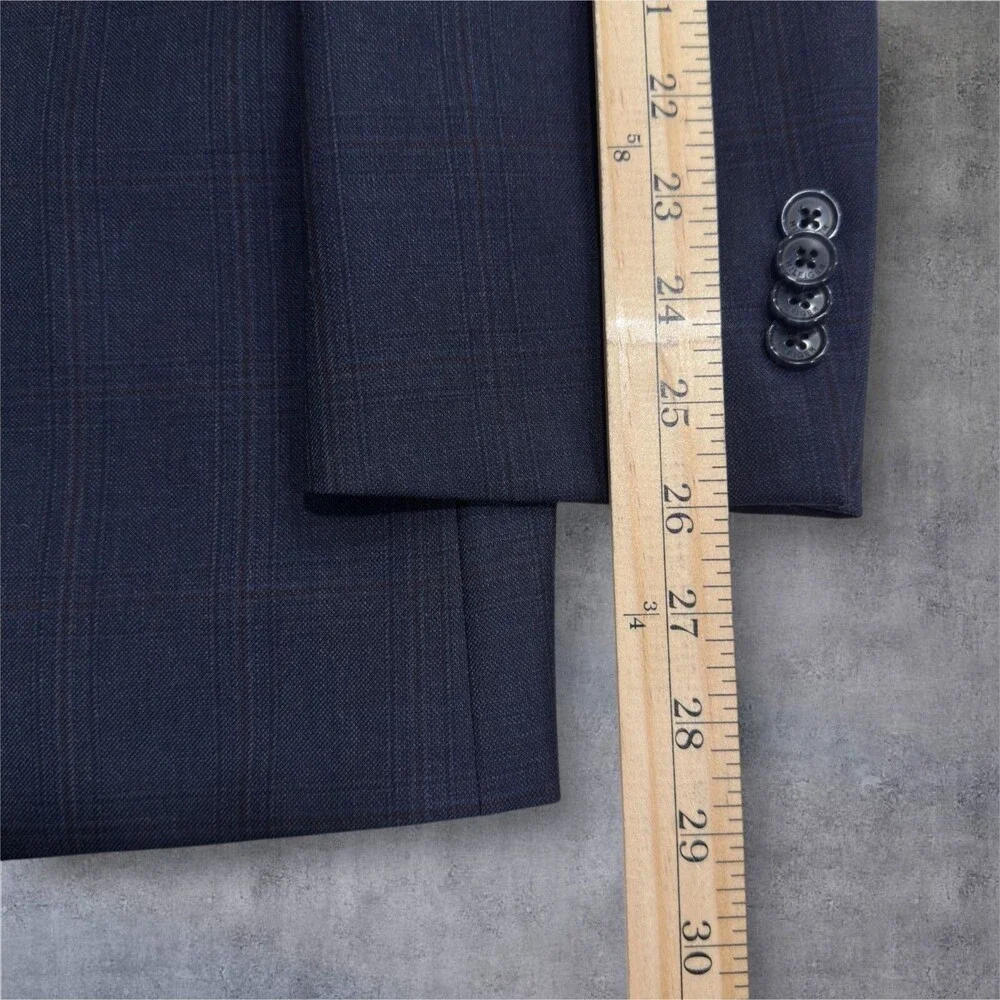 TOMMY HILFIGER Mens Navy Glen Plaid Wool Blazer Two Button Sport Coat Jacket 38L